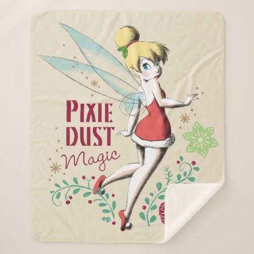 Tinker Bell | Vintage Pixie Dust Magic Sherpa Blanket - You're guaranteed to have holiday cheer thanks to Tinker Bell and her magic pixie dust! This cute Disney character is here to ensure a very Merry Christmas with this classic design featuring the very famous fairy and the holiday quote "Pixie Dust Magic." This holiday inspired design is sure to put a smile on kids faces (and parents too!). A classic Disney character straight out of Peter Pan, for a classic Christmas feeling. Don't you wish you could never grow up?