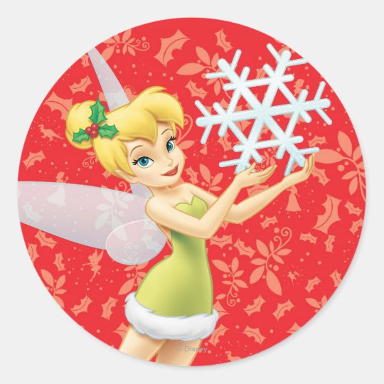 tinker bell with snowflake classic round sticker zazzlecom