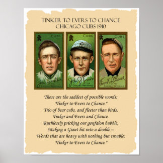 Tinker to Evers to Chance Chicago Cubs 1910 Poem Poster