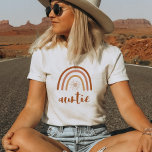 TINLEY Boho Burnt Orange Rainbow Sun Auntie T-Shirt<br><div class="desc">This auntie t shirt features a bohemian retro rainbow with a sun and a cute handwritten font. This pull over makes the perfect gift to announce that you're expecting or give as a gift for the best aunt in your life. 💜 COLORS ARE EDITABLE! Click 'edit design' to change the...</div>