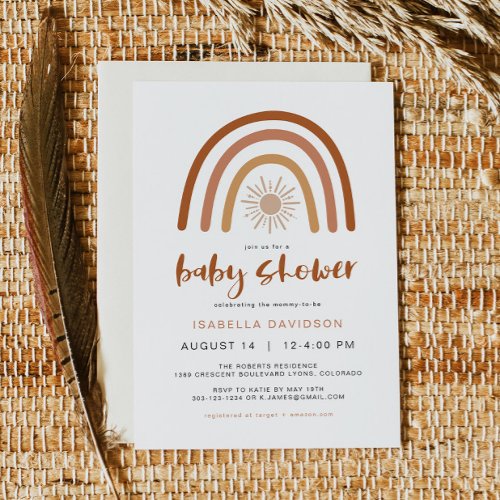 TINLEY Boho Terracotta Rainbow Sun Baby Invitation