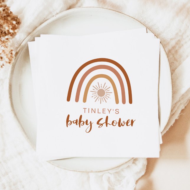 TINLEY Boho Terracotta Rainbow Sun Baby Invitation Napkins (Creator Uploaded)