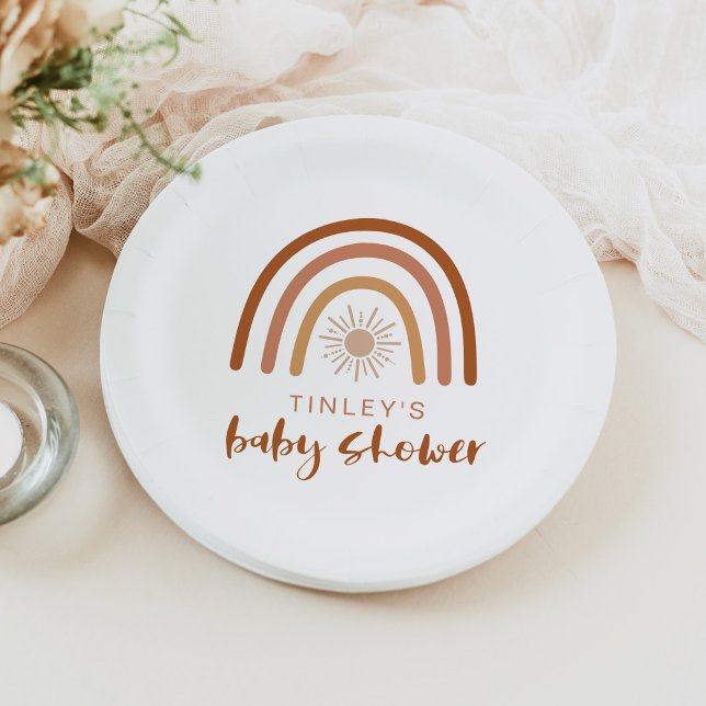 TINLEY Boho Terracotta Rainbow Sun Baby Invitation Paper Plates (Creator Uploaded)