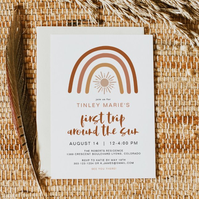 TINLEY Boho Terracotta Rainbow Sun First Birthday Invitation (Creator Uploaded)