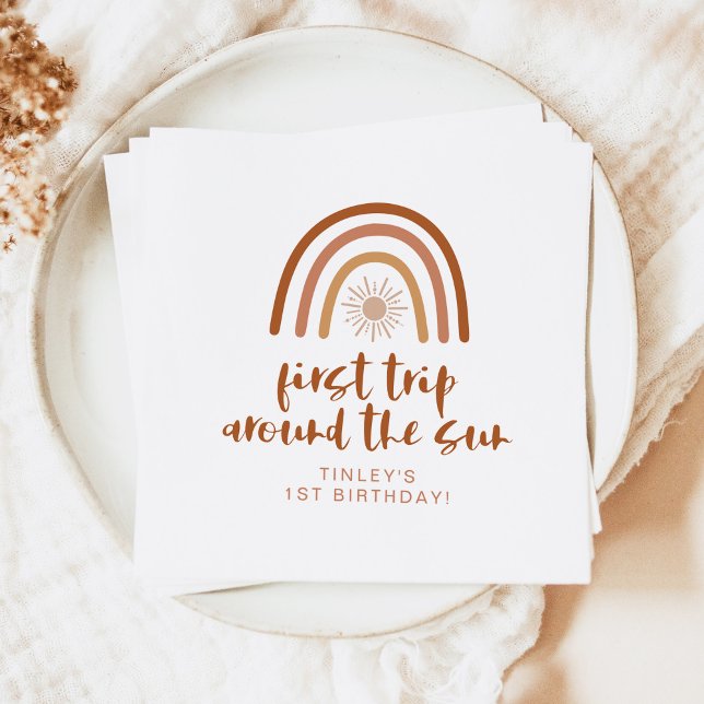 TINLEY Boho Terracotta Rainbow Sun First Birthday Napkins (Creator Uploaded)