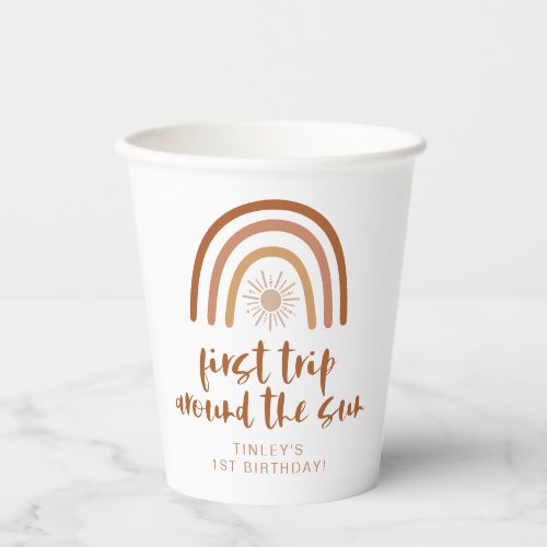 TINLEY Boho Terracotta Rainbow Sun First Birthday Paper Cups