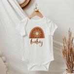 TINLEY Cute Bohemian Terracotta Rainbow Sunshine Baby Bodysuit<br><div class="desc">This baby one piece jumper features a bohemian terracotta and rust rainbow with a sun in the middle. This jumper is perfect for announcing a new baby in the family or as a baby shower gift. 💜  COLORS ARE EDITABLE! Click 'edit design' to change the colors.</div>