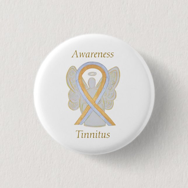 Tinnitus Gold/Silver Awareness Ribbon Angel Pin (Front)