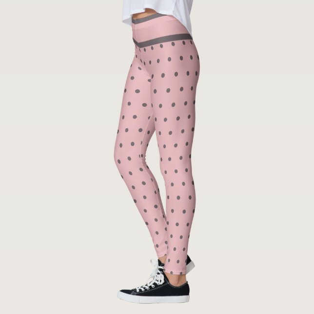 Tinny Polka Dots Pink Gray Leggings (Left)