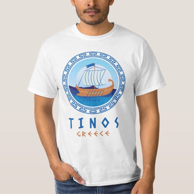 Tinos, Greece Greek Ship Design Men's T-Shirt (Front)