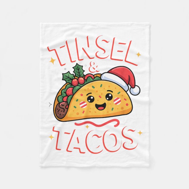 Tinsel And Tacos Cute Christmas Mexican Food Fun  Fleece Blanket (Front)
