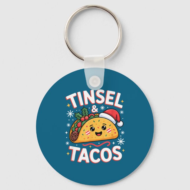 Tinsel And Tacos Cute Christmas Mexican Food Fun  Keychain (Front)