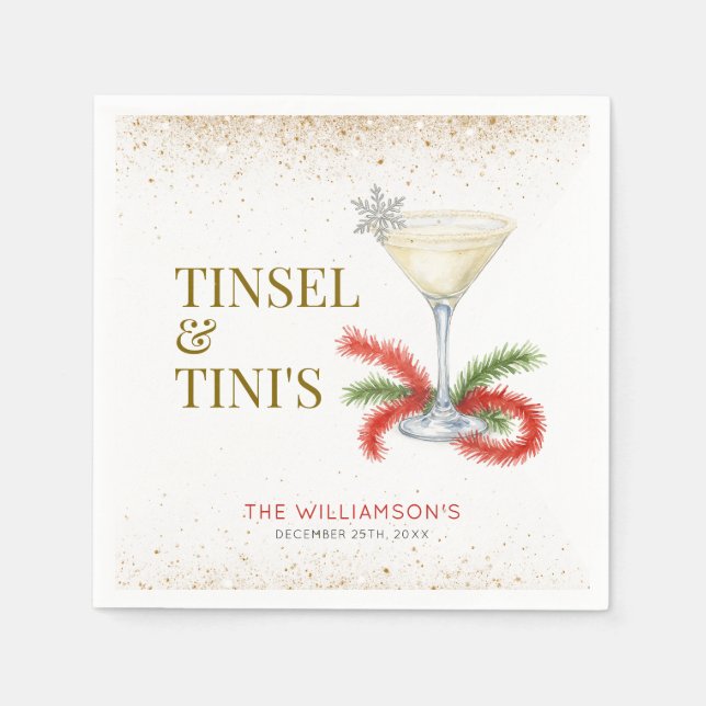 Tinsel and Tinis Christmas Holiday Party Napkins (Front)