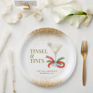 Tinsel and Tinis Christmas Holiday Party Paper Plates