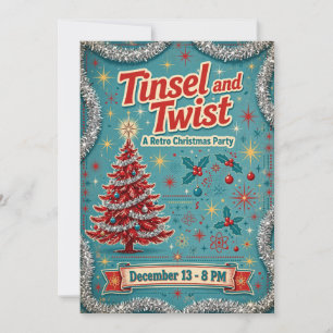 Tinsel and Twist Retro Christmas Party Invite