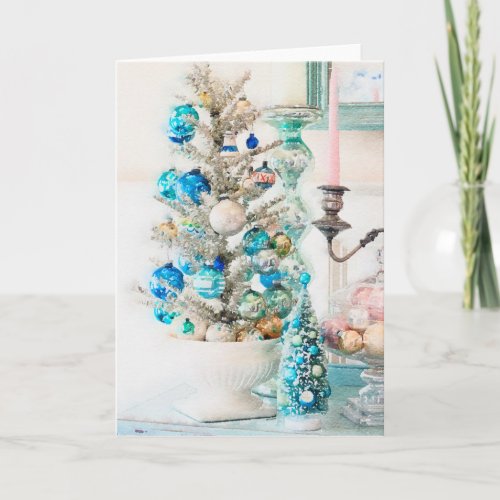 Tinsel Christmas Tree with Vintage Ornaments Card