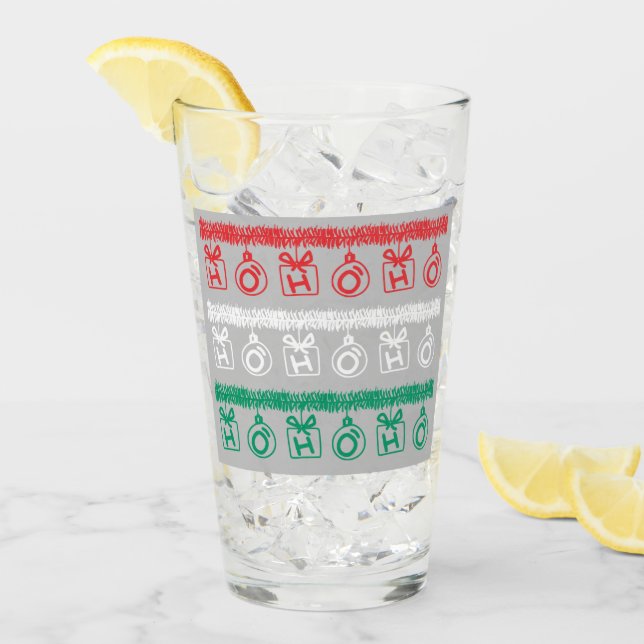 Tinsel HO HO HO (Tri Color) Glass (Front Ice)