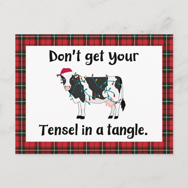 Tinsel In A Tangle Funny Christmas Cow Holiday Postcard (Front)
