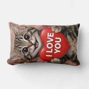 Tinsel the Christmas Kitten "I Love You" Lumbar Pillow
