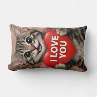 Tinsel the Christmas Kitten "I Love You" Lumbar Pillow
