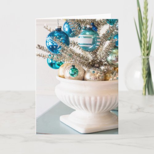 Tinsel Tree with Vintage Ornaments Christmas Card