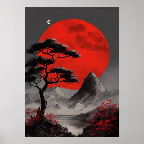 Tinta Caprichosa Nocturno en Rojo y Negro por Poster