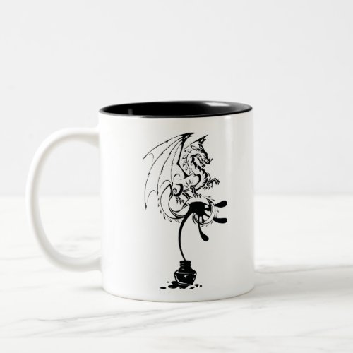 Tinta derramada forma Dragon en negro Two_Tone Coffee Mug