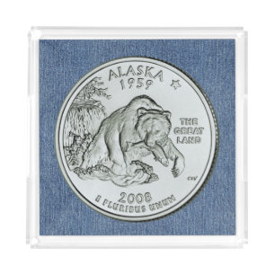 Tinted Alaska State Quarter Design  Acrylic Tray
