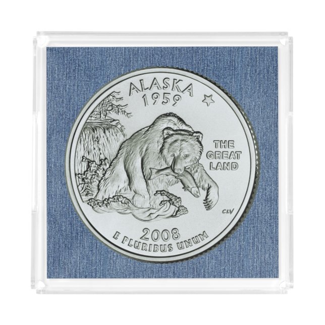 Tinted Alaska State Quarter Design  Acrylic Tray (Front)