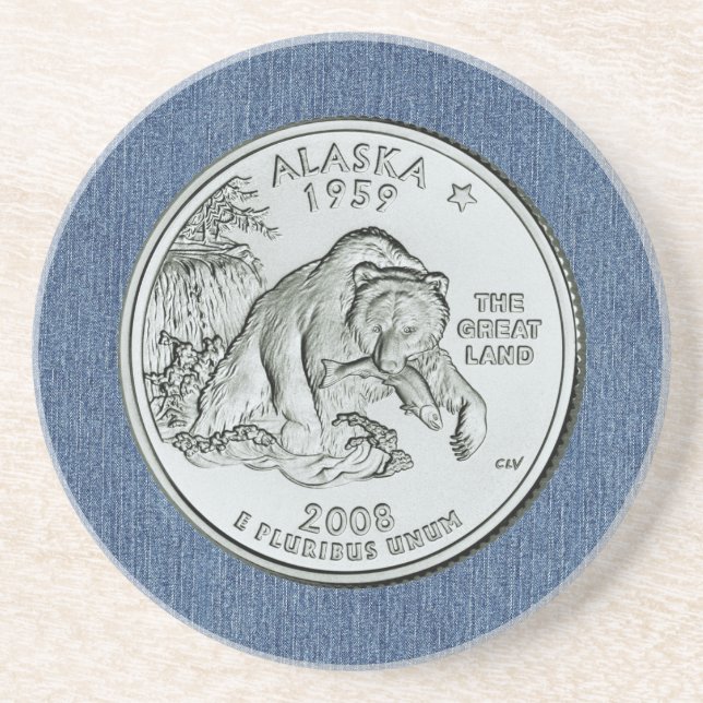 Tinted Alaska State Quarter Design  Coaster (Front)