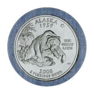 Tinted Alaska State Quarter Design  Cutting Board