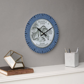 Tinted Alaska State Quarter Design Large Clock