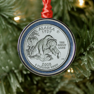 Tinted Alaska State Quarter Design  Metal Ornament