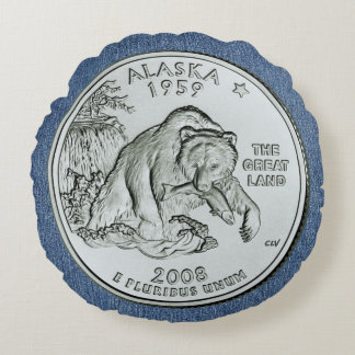 Tinted Alaska State Quarter Design Round Pillow