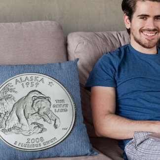 Tinted Alaska State Quarter Design Throw Pillow