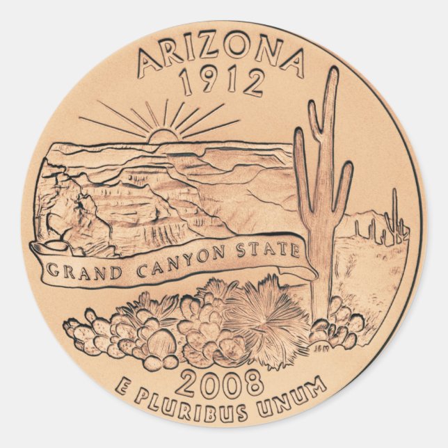 Tinted Arizona State Quarter Design  Classic Round Sticker (Front)