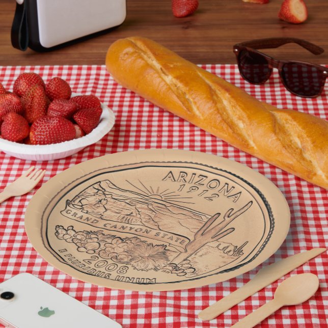 Tinted Arizona State Quarter Design    Paper Plates (Picnic)
