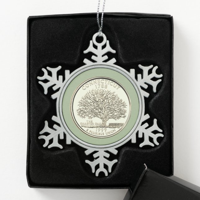 Tinted Connecticut State Quarter  Snowflake Pewter Christmas Ornament (Box)