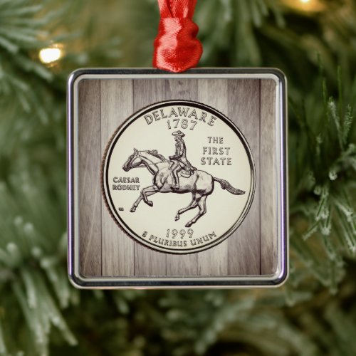 Tinted Delaware State Quarter   Metal Ornament