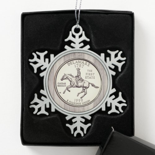 Tinted Delaware State Quarter  Snowflake Pewter Christmas Ornament