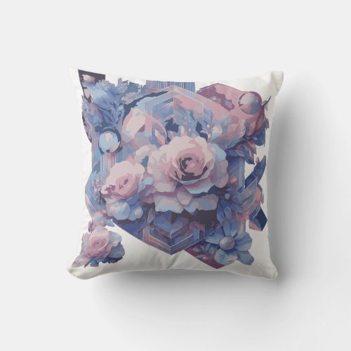 Tinted Futurism Roses with Geometric design Pillow