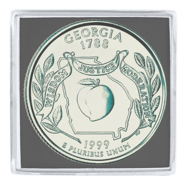 Tinted Georgia State Quarter Design  Silver Finish Lapel Pin (Front)
