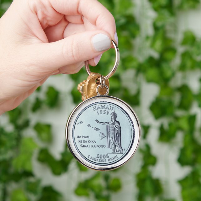 Tinted Hawaii State Quarter Design  Keychain (Hand)
