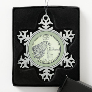 Tinted Idaho State Quarter Snowflake Pewter Christmas Ornament