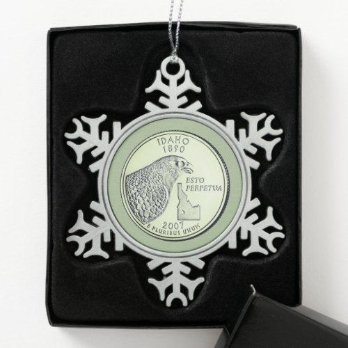 Tinted Idaho State Quarter  Snowflake Pewter Christmas Ornament