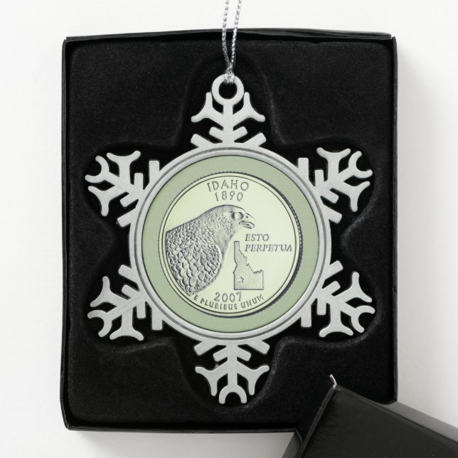 Tinted Idaho State Quarter  Snowflake Pewter Christmas Ornament (Box)