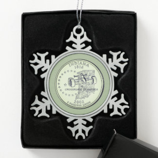 Tinted Indiana State Quarter Snowflake Pewter Christmas Ornament