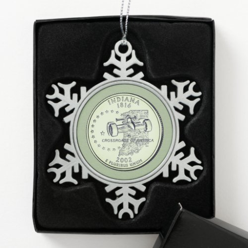 Tinted Indiana State Quarter  Snowflake Pewter Christmas Ornament