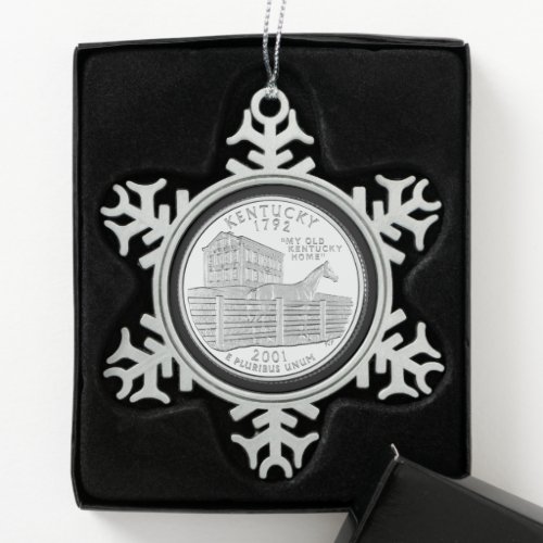 Tinted Kentucky State Quarter  Snowflake Pewter Christmas Ornament