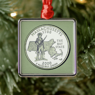 Tinted Massachusetts State Quarter Metal Ornament